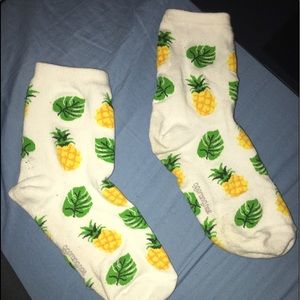White socks with pineapple and leaf pattern